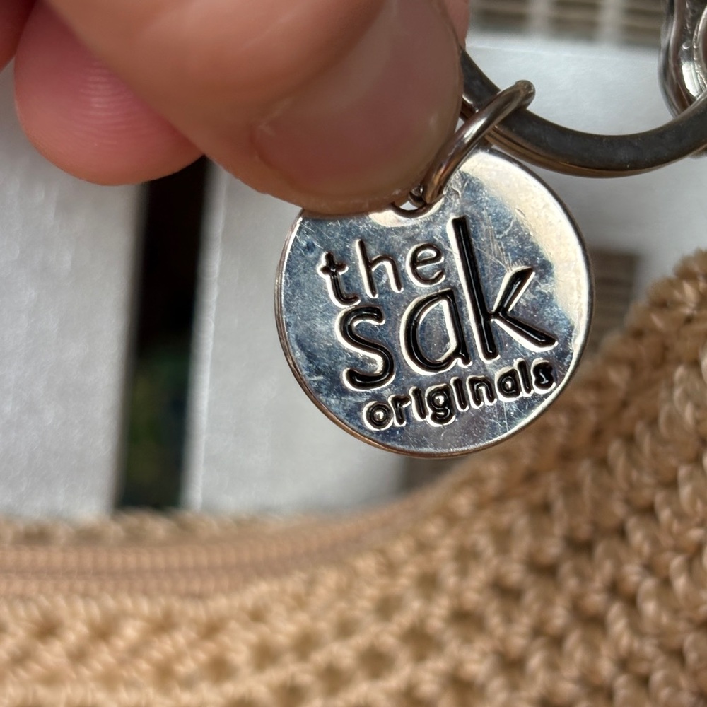 The Sak Tan Crochet Shoulder Bag with Pink Key - Picture 3 of 16